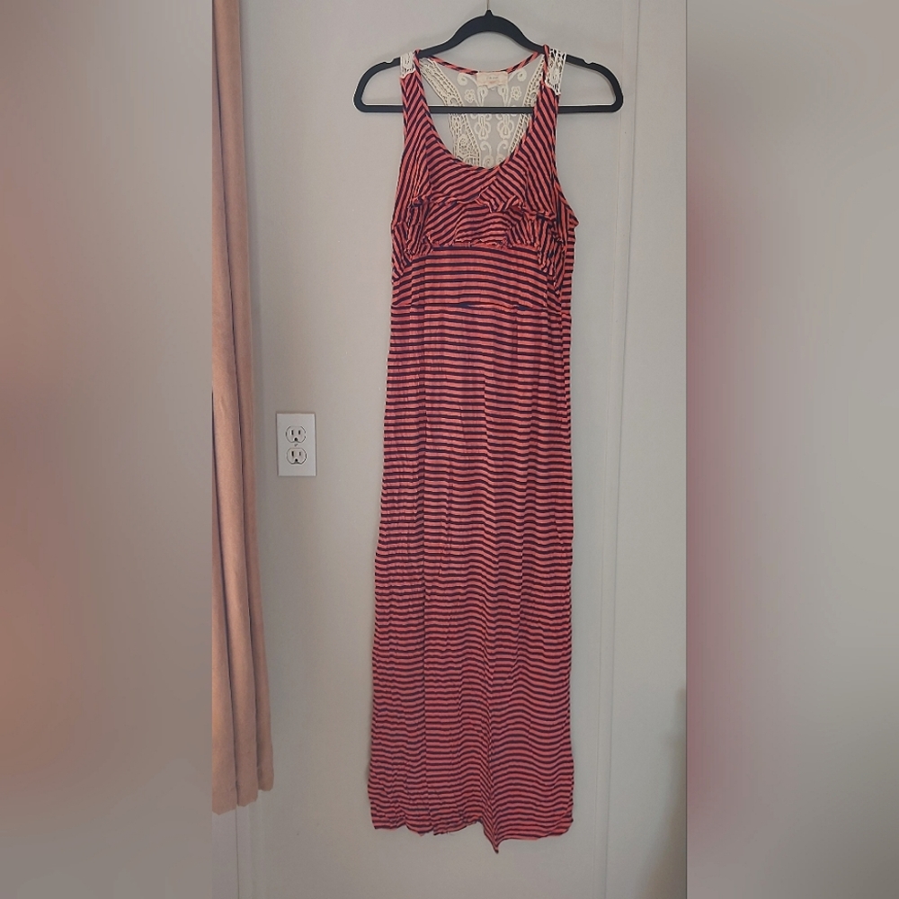 Pink Rose Striped Maxi Dress